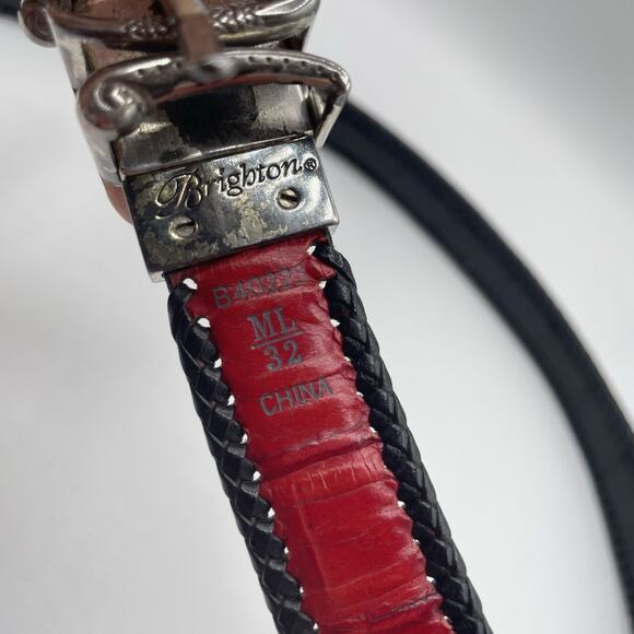 Brighton Reversible Leather Belt Size 32 Black & Red Croc Embossed Pattern - Picture 7 of 10